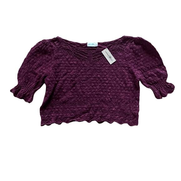 NATURAL LIFE Sweaters - Natural Life NWT Maroon Crochet Knit Puff Sleeve Cropped Sweater | L